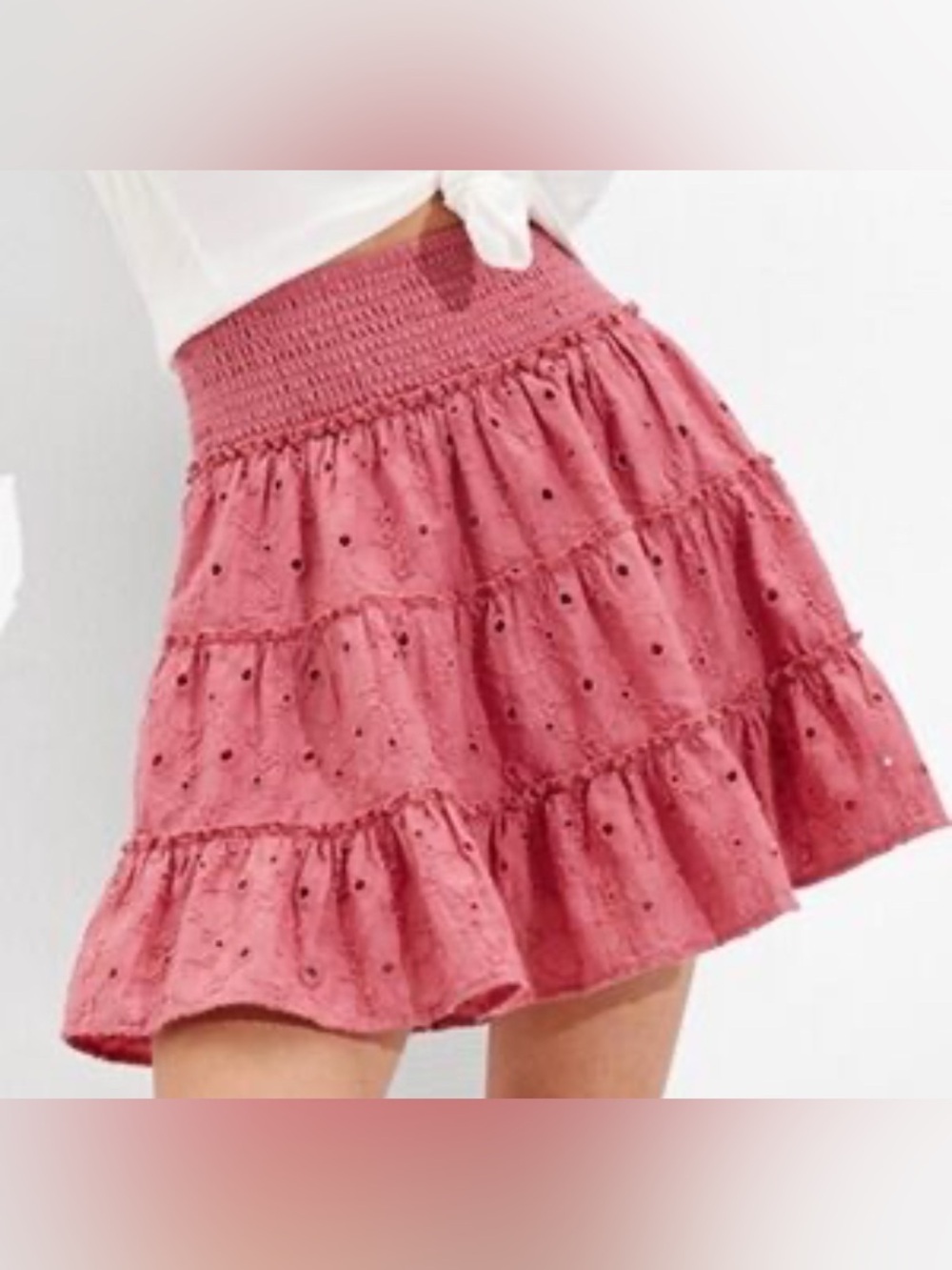 American Eagle Dusty Rose Pink A-line Smocked Tiered Eyelet Mini Skirt Medium